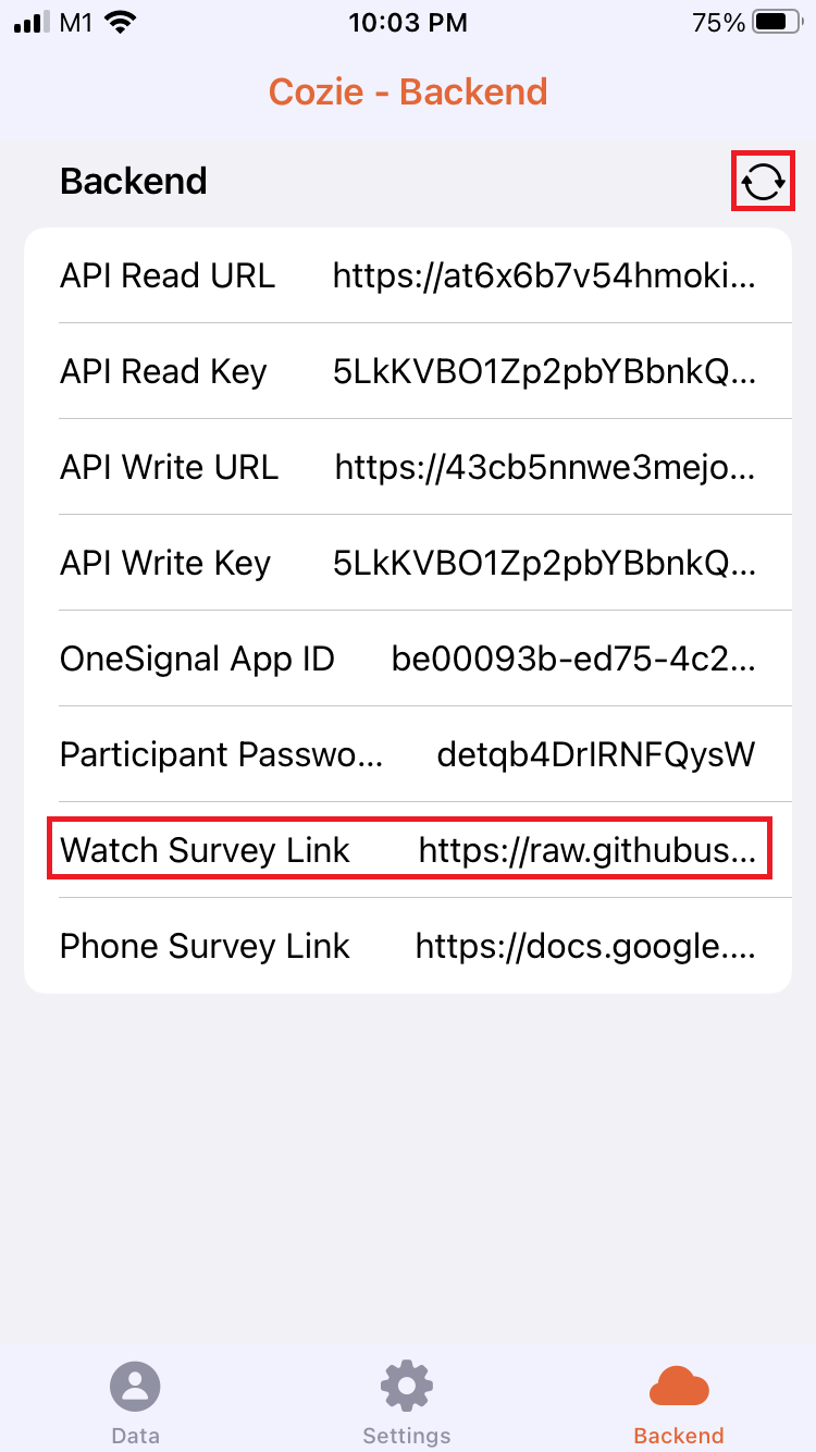Screenshot backend watch survey configuration