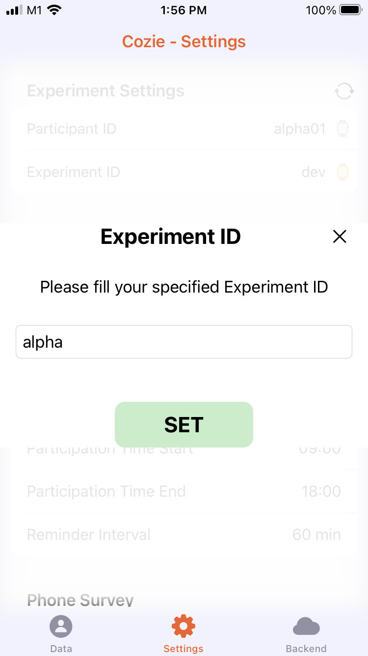 Settings tab - experiment id
