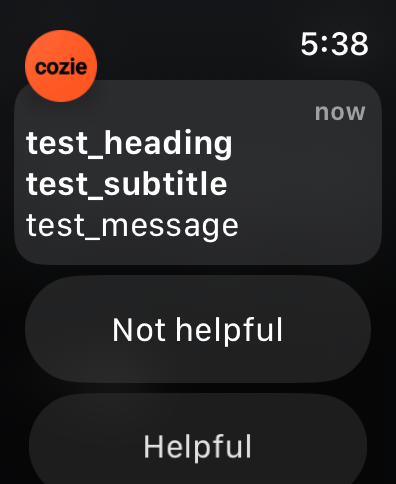 Screenshot of push notification on Apple Watch with action button