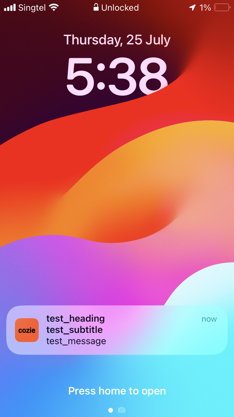 Screenshot of push notification on iPhone