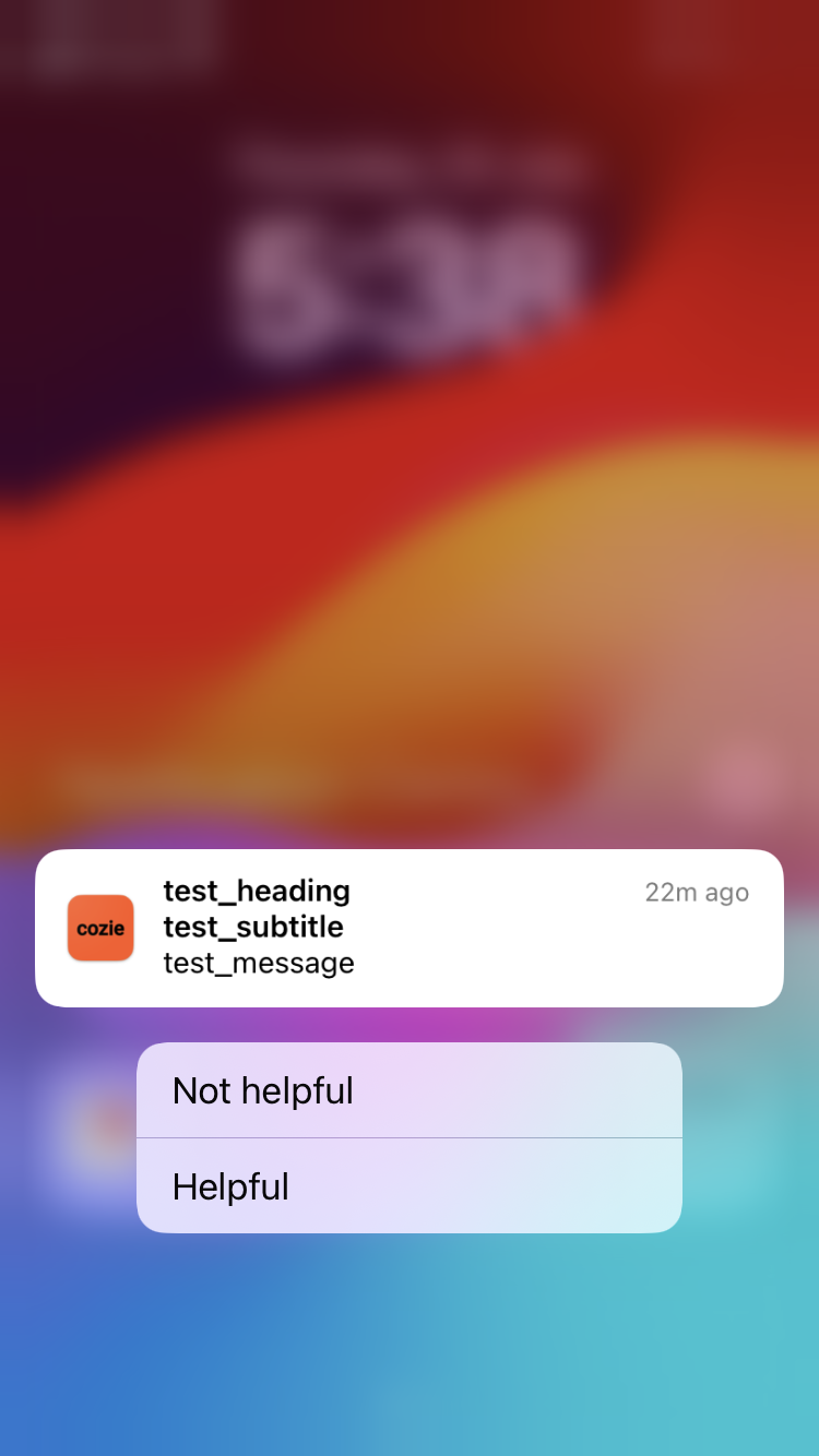 Screenshot of push notification on iPhone with action button